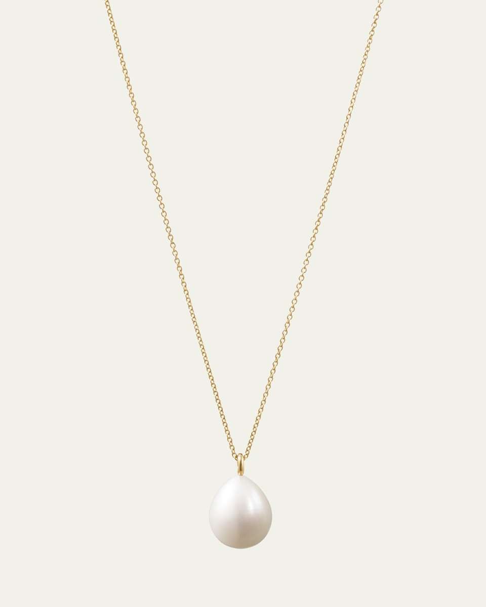 L Eau Drop Shaped Freshwater Pearl Pendant on 14K Yellow Gold Chain
